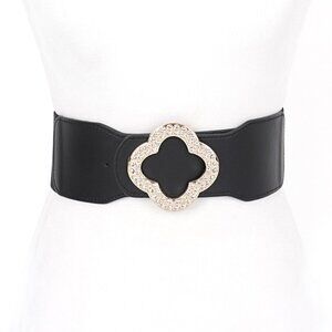 BNWT Plus Size XL Crystal Clover Buckle Elastic Wide Belt Fashion Stretch Belt